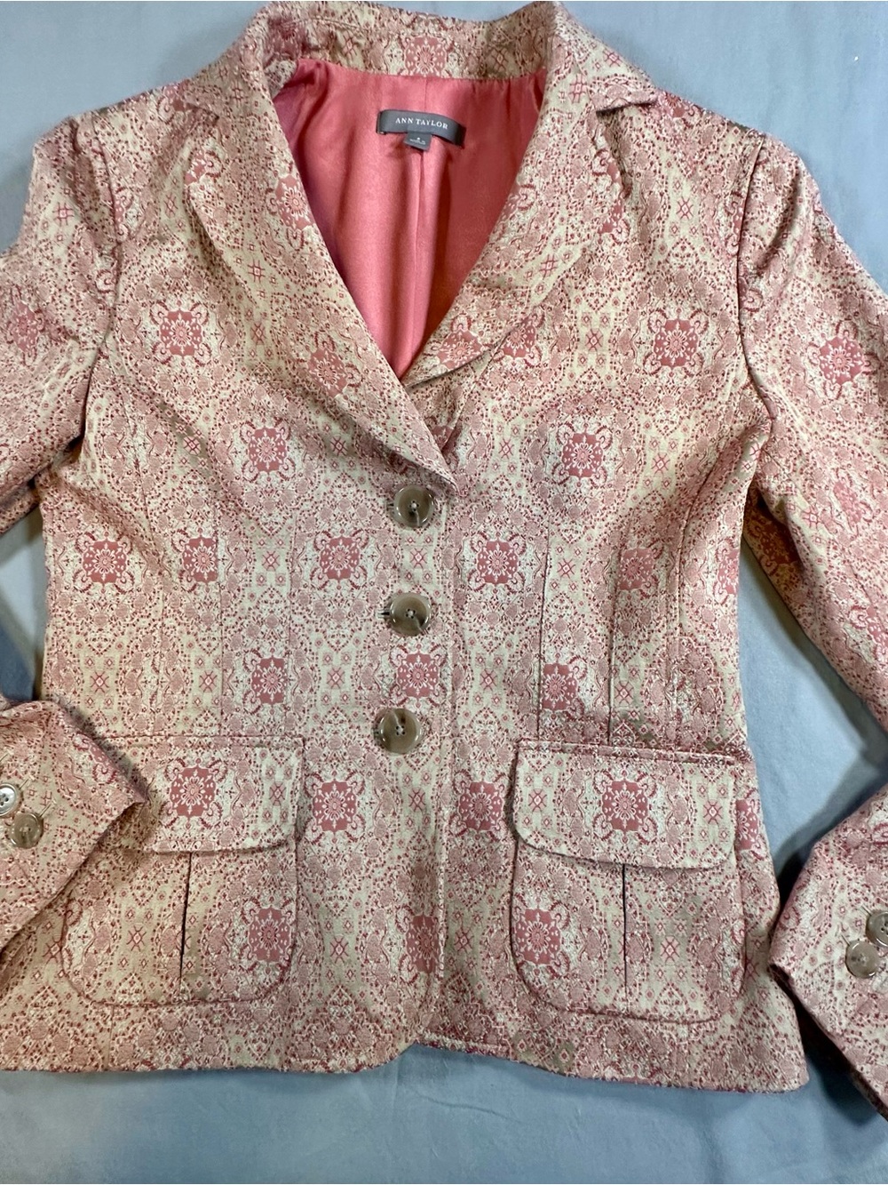 Ann Taylor Pink and Cream Women's Blazer preppy, business business vintage Y2K